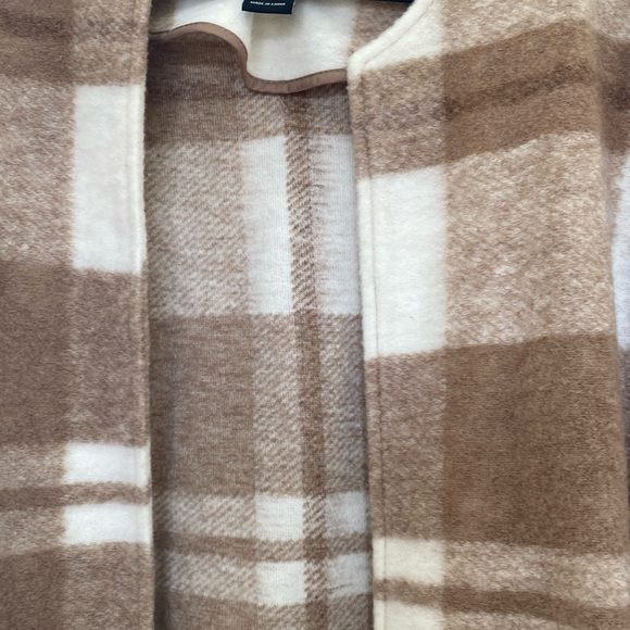 Rachel Zoe Tan Cream Plaid Coat - Lightweight Large - Picture 3 of 9